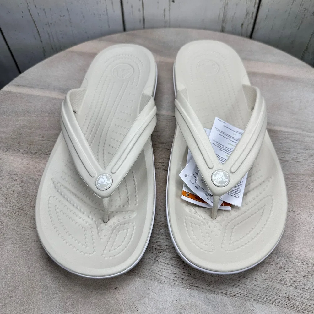 Crocs Crocband Flip Stucco White Unisex Mens 10 Womens 12 Sandals 11033-171 NEW